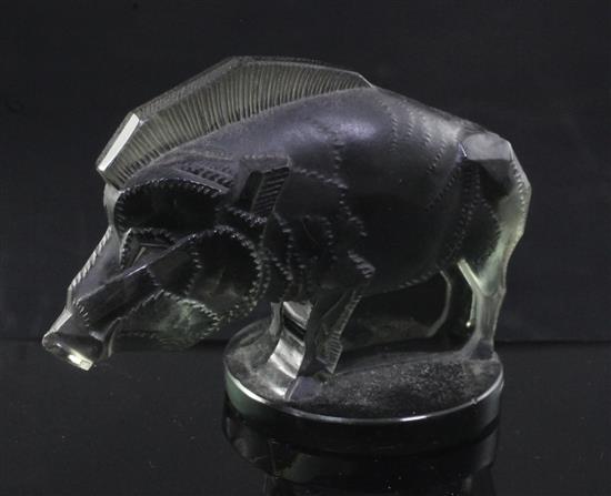 Sanglier/Wild Boar. A glass mascot by René Lalique, introduced on 3/10/1929, No.1157 Height 6.7cm.